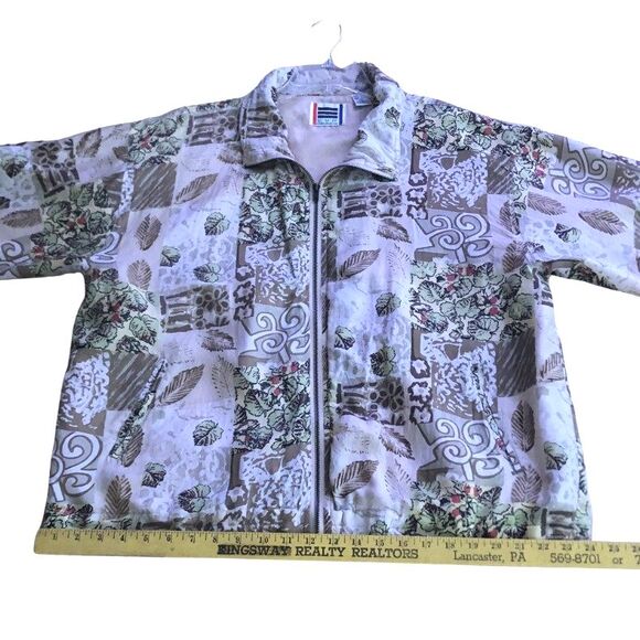 EVR Rousso Silk Bomber Jacket Womens Size XL VTG 90s Patchwork Windbreaker - Picture 13 of 15